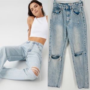 Cotton On Long Straight Leg Sz 4 Ripped Knees Light Wash